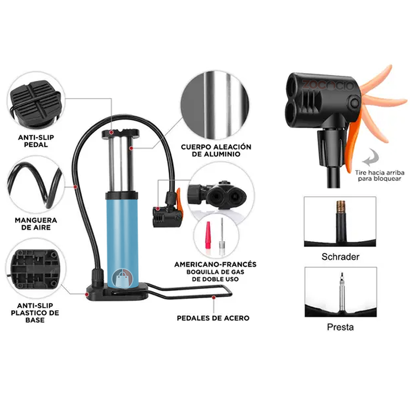 Miniatura 5 de Inflador De Pie Con Vavula Universal